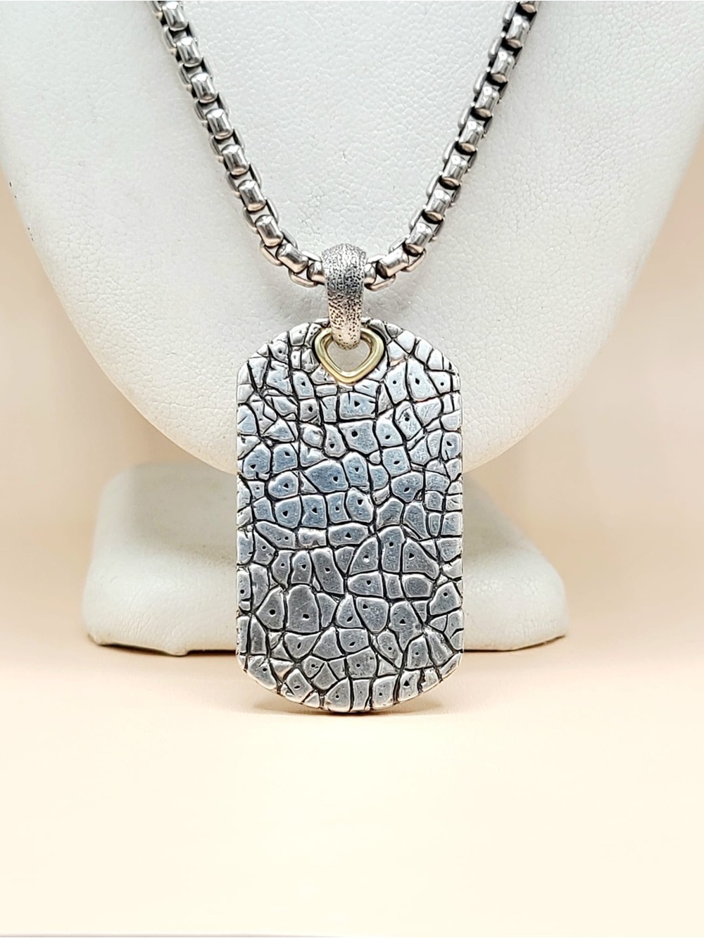 David Yurman Large Rhino Tag Pendant in Sterling Silver With 18k Gold on Chain